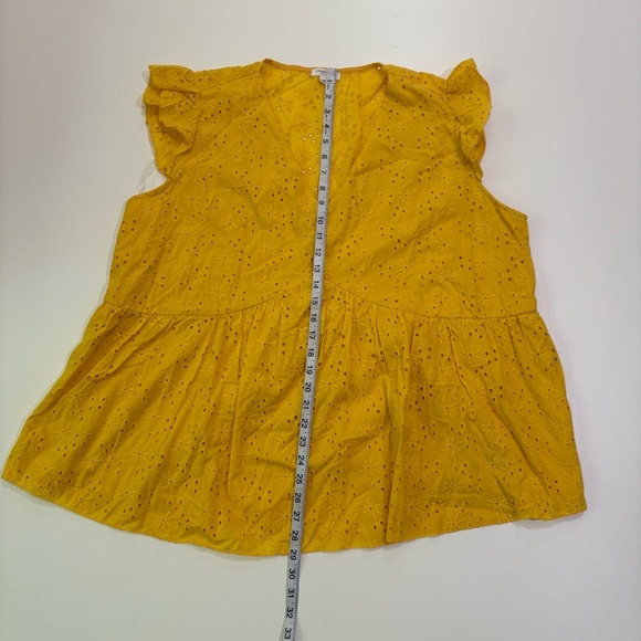 Chic Soul Yellow Peplum Ruffled Eyelet Cap Sleeve Blouse - Picture 3 of 10